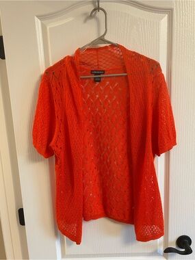 Lauren Michelle Orange Open-Knit Short Sleeve Cardigan